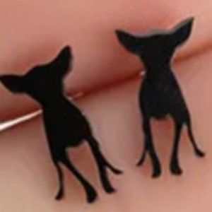 Black Stainless Steel Hypoallergenic Chihuahua Earrings Tiny Size 10 mm